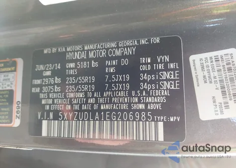 2014 Hyundai Santa Fe Sport 2.0L Turbo from USA, damaged, VIN 5XYZUDLA1EG206985